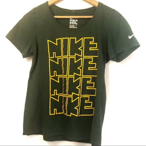 The Nike Tee Athletic Cut Green Logo Short Sleeve T Shirt Women's Size Medium - Picture 1 of 5